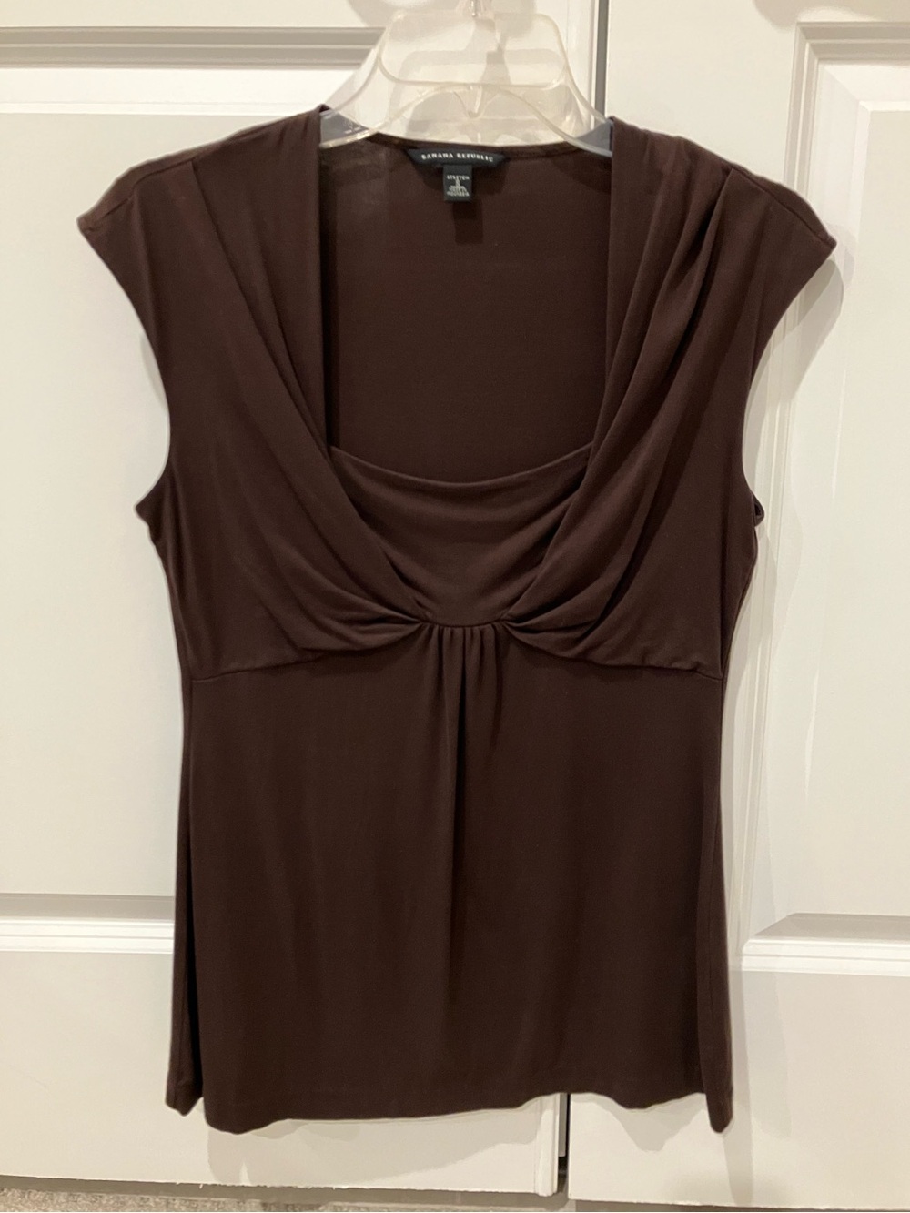 Banana Republic Chocolate Brown Cowl Neck Cap Sleeve Stretch Top Size S